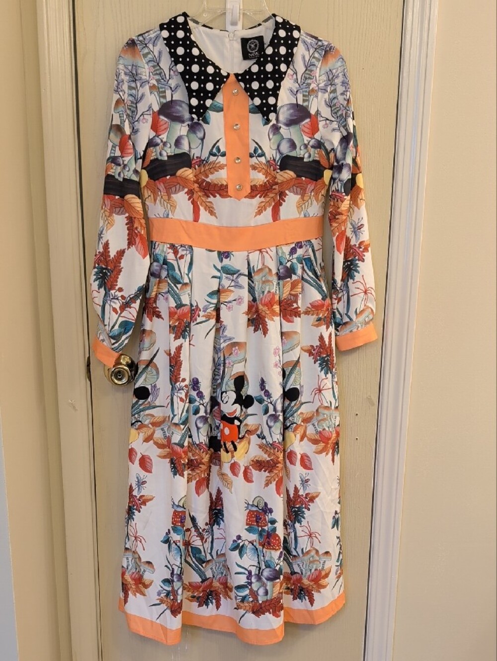 NOK Boutique Mickey Mouse Floral Mushroom Retro Midi Dress Size M Polka Dot